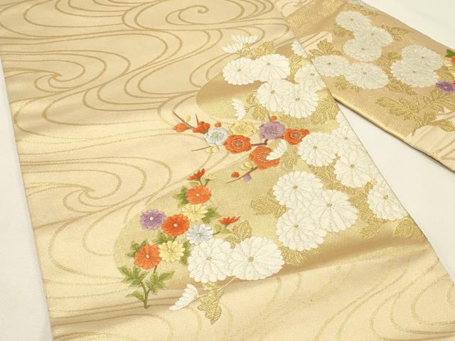平和屋着物◎九寸名古屋帯 刺繍 流水花文 金銀糸 正絹 逸品 DABH2817qp