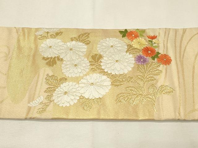 平和屋着物◎九寸名古屋帯 刺繍 流水花文 金銀糸 正絹 逸品 DABH2817qp