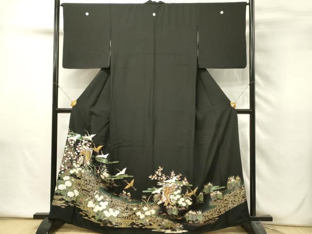 平和屋着物■豪華黒留袖 御所車飛鶴花文 金彩 正絹 逸品 DABH2819qp