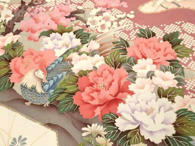 平和屋着物■豪華振袖 尾長鳥花文 牡丹 鴛鴦 暈し染め 金彩 正絹 逸品 DABH2825qp
