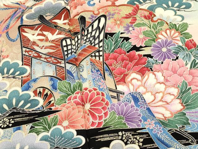 平和屋着物■豪華振袖 御所車花文 暈し染め 金彩 正絹 逸品 DABH2832qp