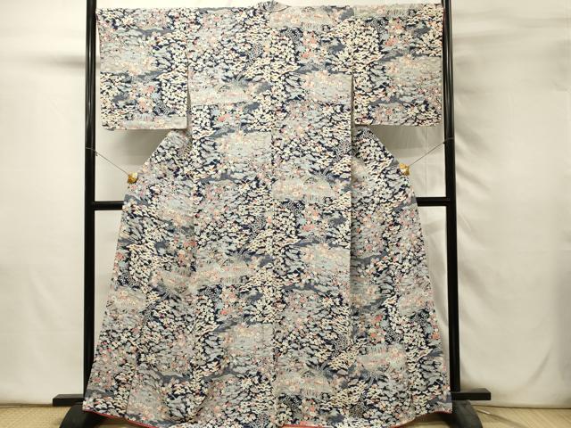 平和屋着物■上質な小紋 渡橋風景花文 正絹 逸品 DABH2835qp