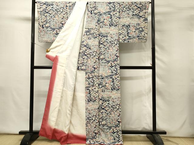 平和屋着物■上質な小紋 渡橋風景花文 正絹 逸品 DABH2835qp