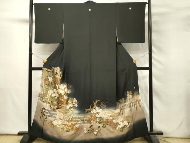 平和屋着物■豪華黒留袖 花車文 暈し染め 金彩 泰常 正絹 逸品 DABH2847qp