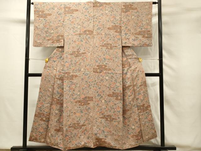 平和屋着物■上質な小紋 絞り エ霞花文 銀彩 正絹 逸品 DABH2871qp
