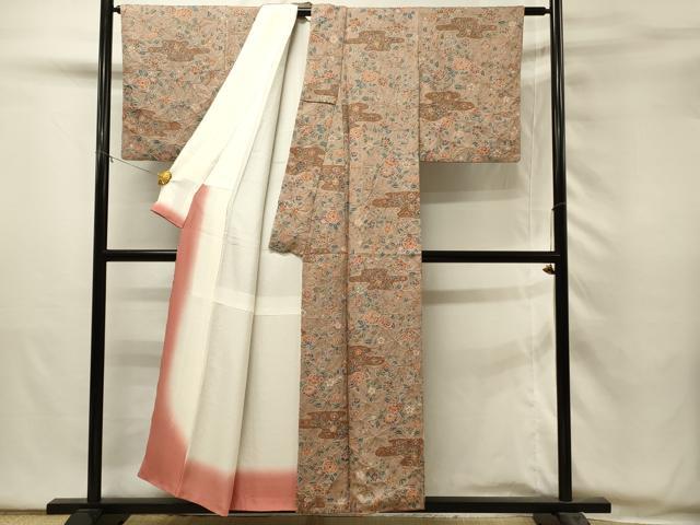平和屋着物■上質な小紋 絞り エ霞花文 銀彩 正絹 逸品 DABH2871qp