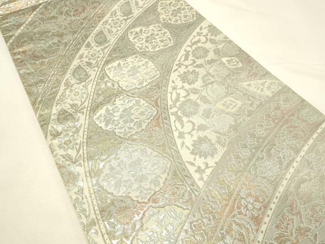 平和屋着物◎六通柄袋帯 作家物 更紗花文 絲綢箔 プラチナ 正絹 逸品 DABH2891qp