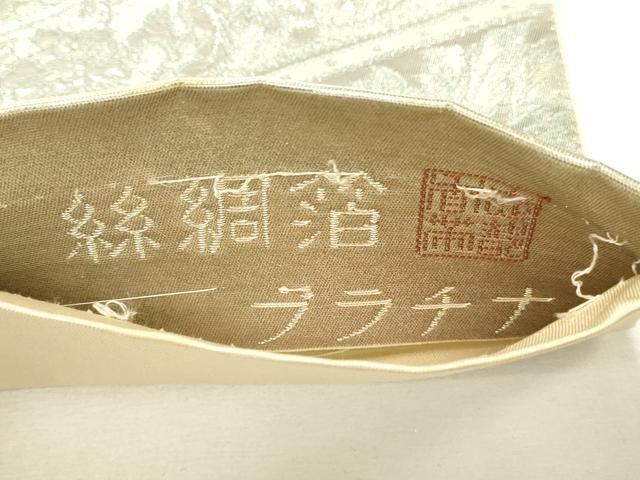 平和屋着物◎六通柄袋帯 作家物 更紗花文 絲綢箔 プラチナ 正絹 逸品 DABH2891qp