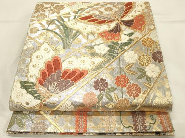 平和屋着物◎佐賀錦 六通柄袋帯 唐織 花蝶文 金銀糸 正絹 逸品 DABH2901qp