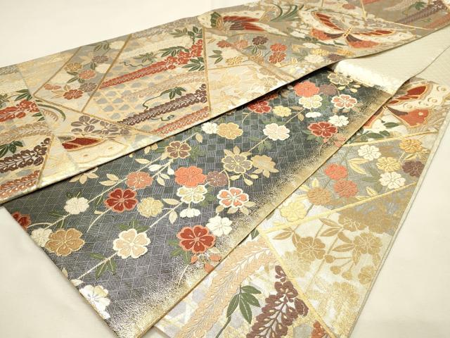 平和屋着物◎佐賀錦 六通柄袋帯 唐織 花蝶文 金銀糸 正絹 逸品 DABH2901qp