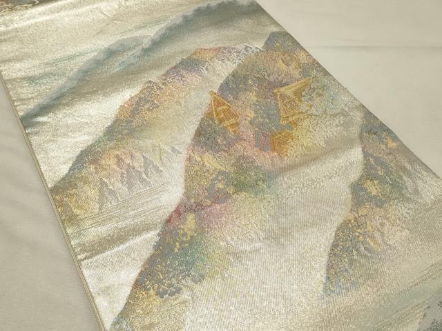 平和屋着物◎六通柄袋帯 重ね山風景樹林文 金銀糸 正絹 逸品 DABH2903qp