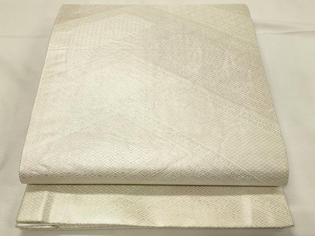 平和屋着物◎佐賀錦 全通柄袋帯 幾何学菱文 銀糸 正絹 逸品 DABH2904qp