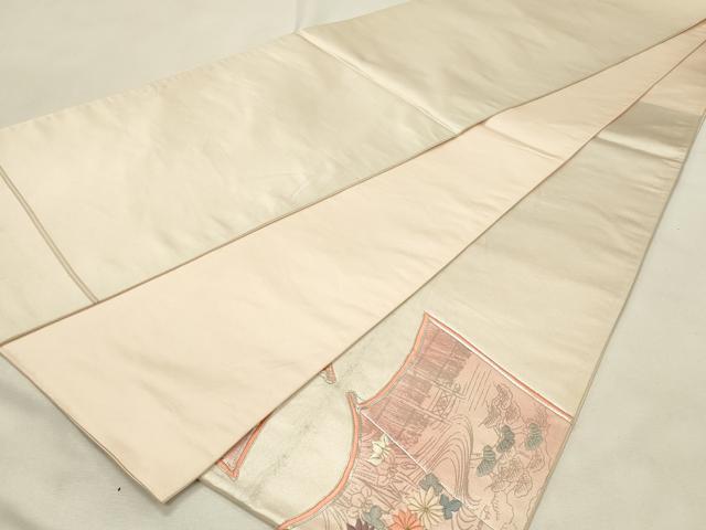 平和屋着物◎太鼓柄袋帯 駒刺繍 冊子飛鶴花文 金銀糸 正絹 逸品 DABH2929qp