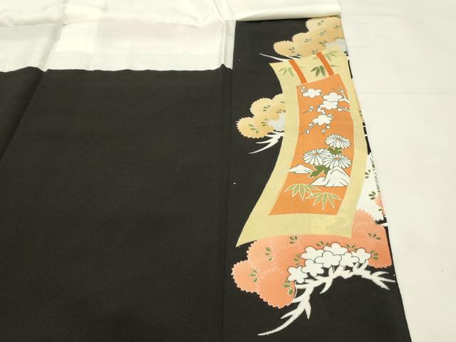 平和屋着物■豪華黒留袖 駒刺繍 絵巻花鳥文 金彩 正絹 逸品 DABH2935qp