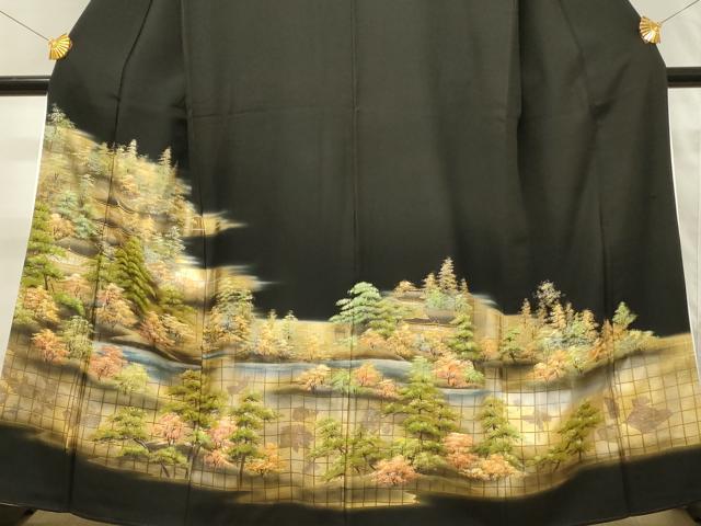 平和屋着物■豪華黒留袖 風景樹林文 暈し染め 金彩 正絹 逸品 DABH2945qp