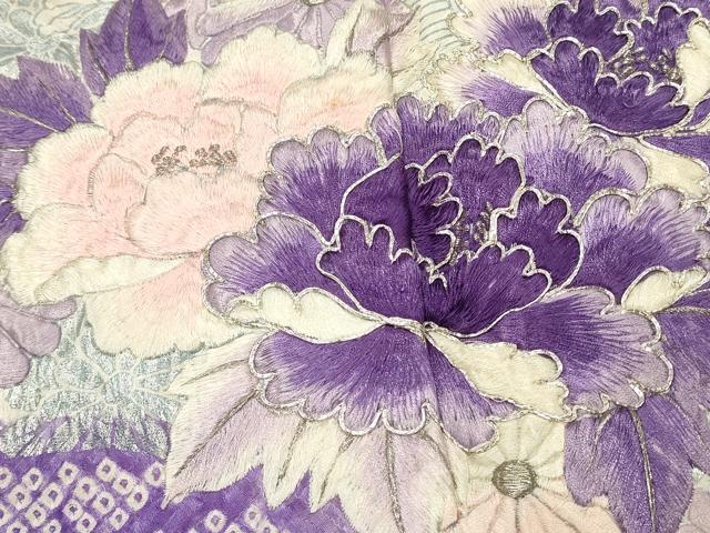平和屋着物■豪華振袖 駒刺繍 絞り 地紙花文 牡丹 暈し染め 銀彩 やまと誂製 正絹 逸品 DABH2952qp