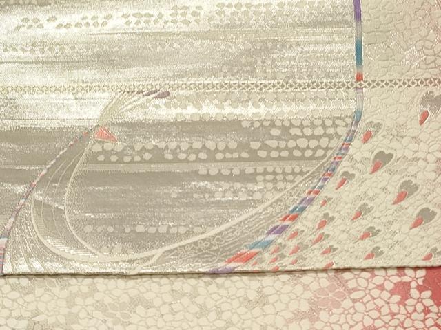 平和屋着物◎西陣の名門織元 いづくら謹製 六通柄袋帯 孔雀花文 銀糸 正絹 逸品 DABH2966qp