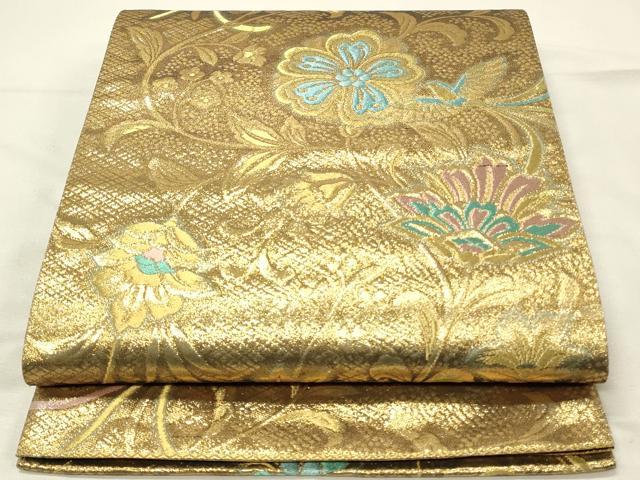 平和屋着物◎六通柄袋帯 更紗花鳥文 金糸 正絹 逸品 DABH2970qp