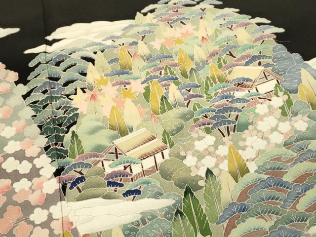 平和屋着物■豪華黒留袖 友禅 作家物 重ね山風景花松文 正絹 逸品 DABH3100qp