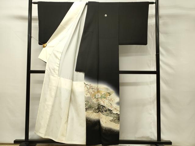 平和屋着物■豪華黒留袖 作家物 寿光織 地紙花文 枝梅 暈し染め 金銀糸 正絹 逸品 DABH3114qp