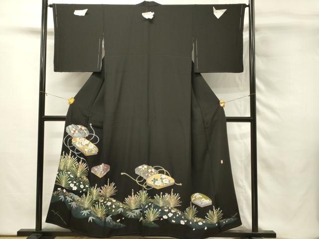 平和屋着物■豪華黒留袖 作家物 駒刺繍 文箱花文 暈し染め 金彩 正絹 逸品 未使用 DABH3115qp