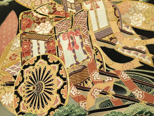 平和屋着物■世界的ファッションデザイナー 山本寛斎 kansaiブランド 黒留袖 駒刺繍 人物御所車花松文 暈し染め 金彩 正絹 逸品 DABH3125qp