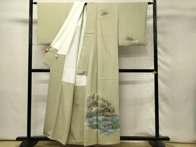 平和屋着物■訪問着 手描き 風景樹林文 中山道 暈し染め 金彩 正絹 逸品 DABH3129qp