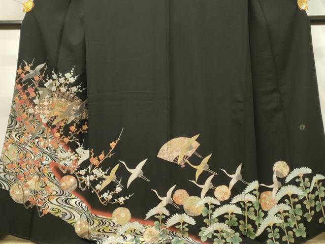 平和屋着物■豪華黒留袖 飛鶴枝梅文 暈し染め 金銀彩 正絹 逸品 DABH3140qp