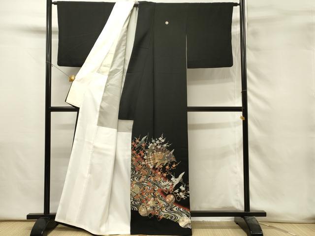 平和屋着物■豪華黒留袖 飛鶴枝梅文 暈し染め 金銀彩 正絹 逸品 DABH3140qp