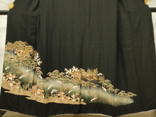 平和屋着物■豪華黒留袖 駒刺繍 御所車花松文 暈し染め 金彩 正絹 逸品 DABH3149qp
