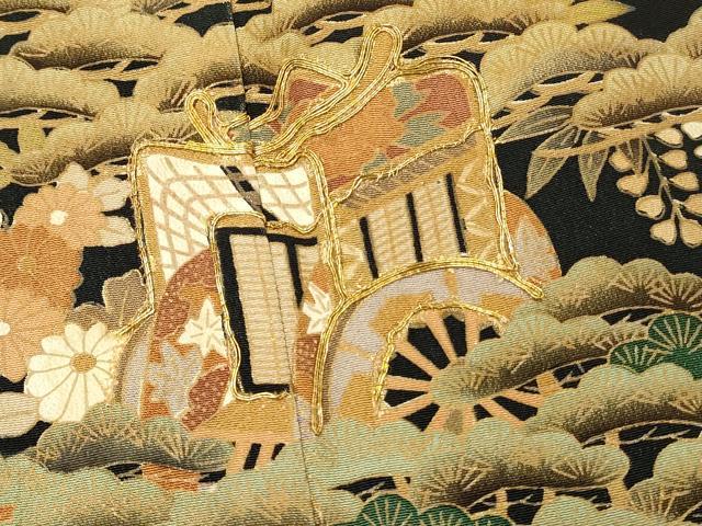 平和屋着物■豪華黒留袖 駒刺繍 御所車花松文 暈し染め 金彩 正絹 逸品 DABH3149qp