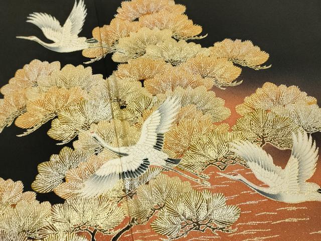 平和屋着物■豪華黒留袖 飛鶴浜松文 暈し染め 金銀彩 正絹 逸品 DABH3163qp