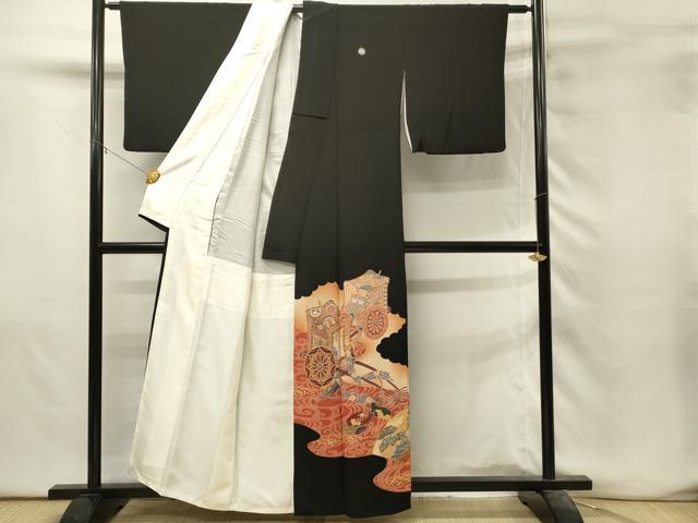 平和屋着物■豪華黒留袖 駒刺繍 御所車花文 枝松 暈し染め 金彩 正絹 逸品 DABH3166qp