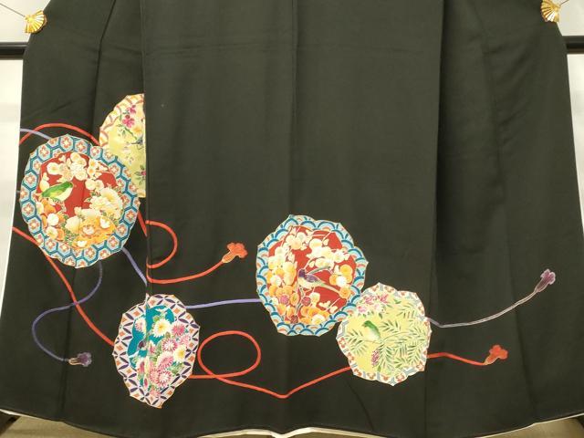平和屋着物■豪華黒留袖 刺繍 絵皿花鳥文 金糸 正絹 逸品 DABH3167qp