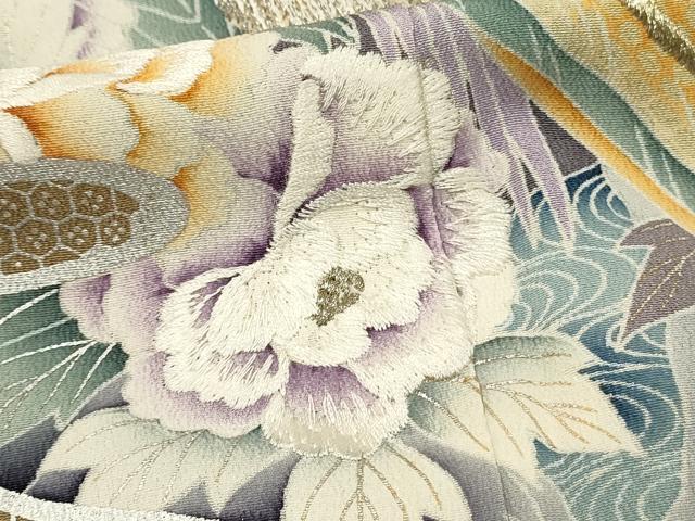 平和屋着物■豪華黒留袖 刺繍 尾長鳥花松文 金銀彩 正絹 逸品 DABH3169qp