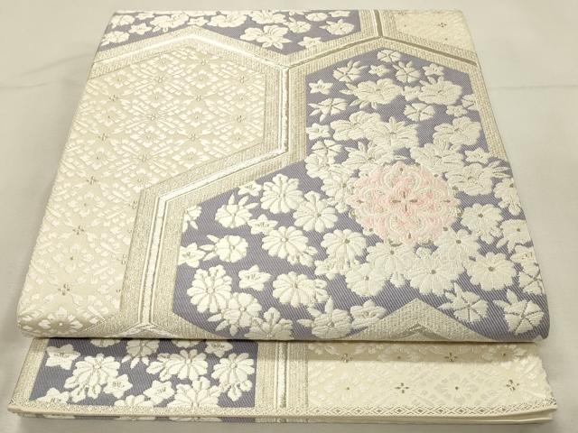 平和屋着物◎六通柄袋帯 唐織 毘沙門亀甲花文 銀糸 正絹 逸品 DABH3206qp
