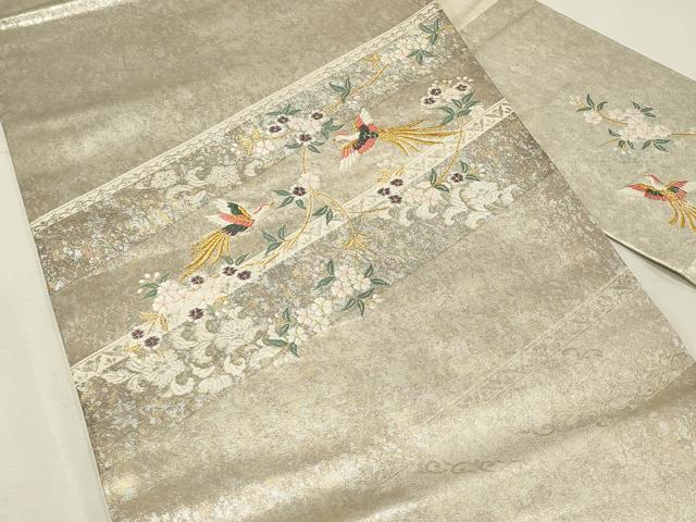 平和屋着物◎九寸名古屋帯 唐織 鳳凰花文 青銅箔 金銀糸 正絹 逸品 DABH3221qp