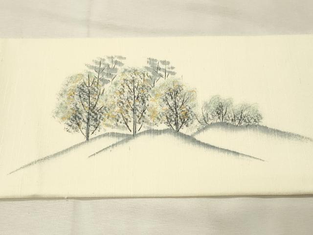 平和屋着物◎九寸名古屋帯 作家物 手描き 紬地 遠山風景文 金彩 正絹 逸品 DABH3222qp