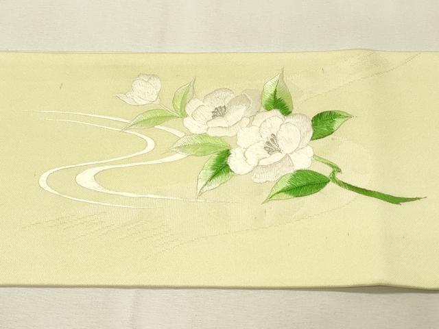 平和屋着物◎九寸名古屋帯 総刺繍 流水枝花文 銀糸 正絹 逸品 DABH3225qp