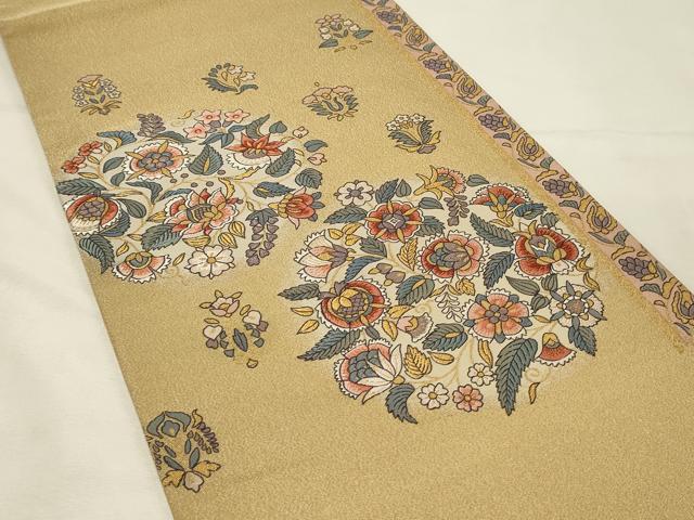 平和屋着物◎太鼓柄袋帯 唐織 更紗花唐草丸文 金糸 正絹 逸品 DABH3227qp