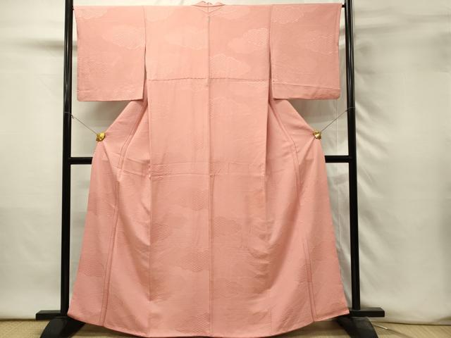 平和屋着物■上質な色無地 雲重ね地紋 東雲色 正絹 逸品 DABH3261qp