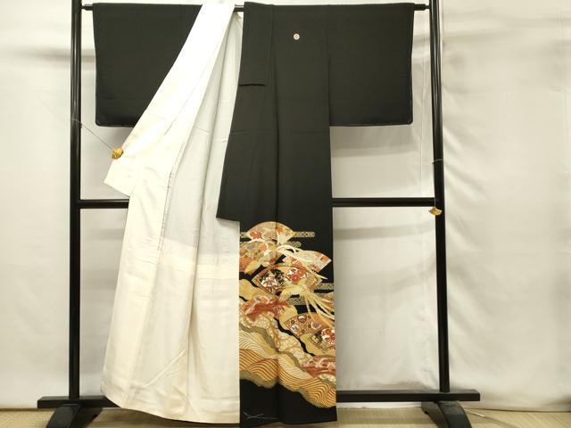 平和屋着物■豪華黒留袖 作家物 駒刺繍 螺鈿 地紙鳳凰花文 金彩 正絹 逸品 DABH3276qp
