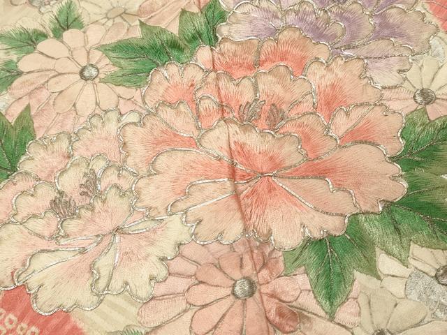 平和屋着物■豪華振袖 駒刺繍 絞り 扇面花文 牡丹 暈し染め 銀彩 やまと誂製 正絹 逸品 DABH3280qp