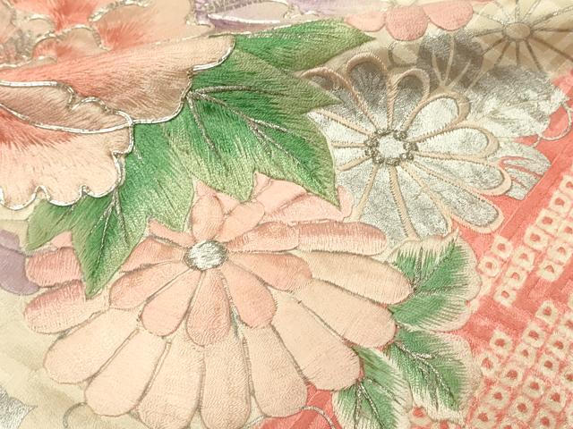 平和屋着物■豪華振袖 駒刺繍 絞り 扇面花文 牡丹 暈し染め 銀彩 やまと誂製 正絹 逸品 DABH3280qp