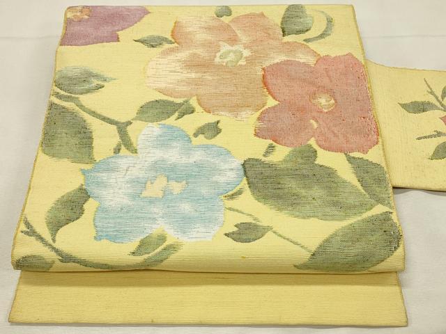平和屋着物◎八寸名古屋帯 紬地 すくい織 草花文 正絹 逸品 DABH3305qp