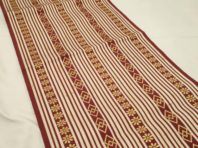 平和屋着物◎本場筑前博多織 八寸名古屋帯 抽象花間道 金糸 正絹 逸品 DABH3307qp