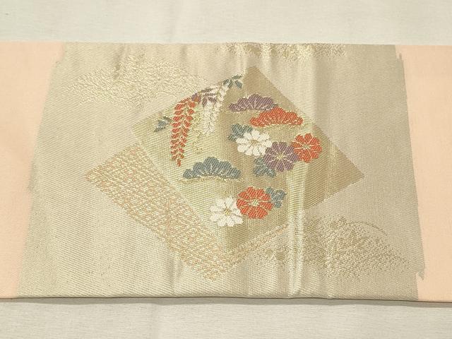 平和屋着物◎九寸名古屋帯 色紙重ね鳳凰花松文 金糸 正絹 逸品 DABH3308qp