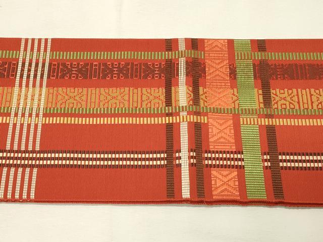 平和屋着物◎本場筑前博多織 八寸名古屋帯 変わり格子 正絹 逸品 DABH3313qp