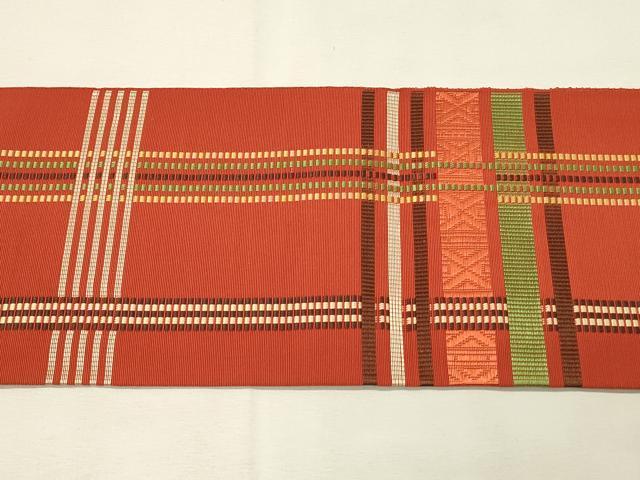 平和屋着物◎本場筑前博多織 八寸名古屋帯 変わり格子 正絹 逸品 DABH3313qp