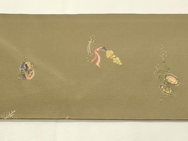 平和屋着物◎九寸名古屋帯 唐織 器物文 さっぽれ 金糸 正絹 逸品 DABH3323qp